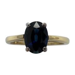 Fine 1.13ct Natural Deep Blue Sapphire Oval 18k White Yellow Gold Solitaire Ring