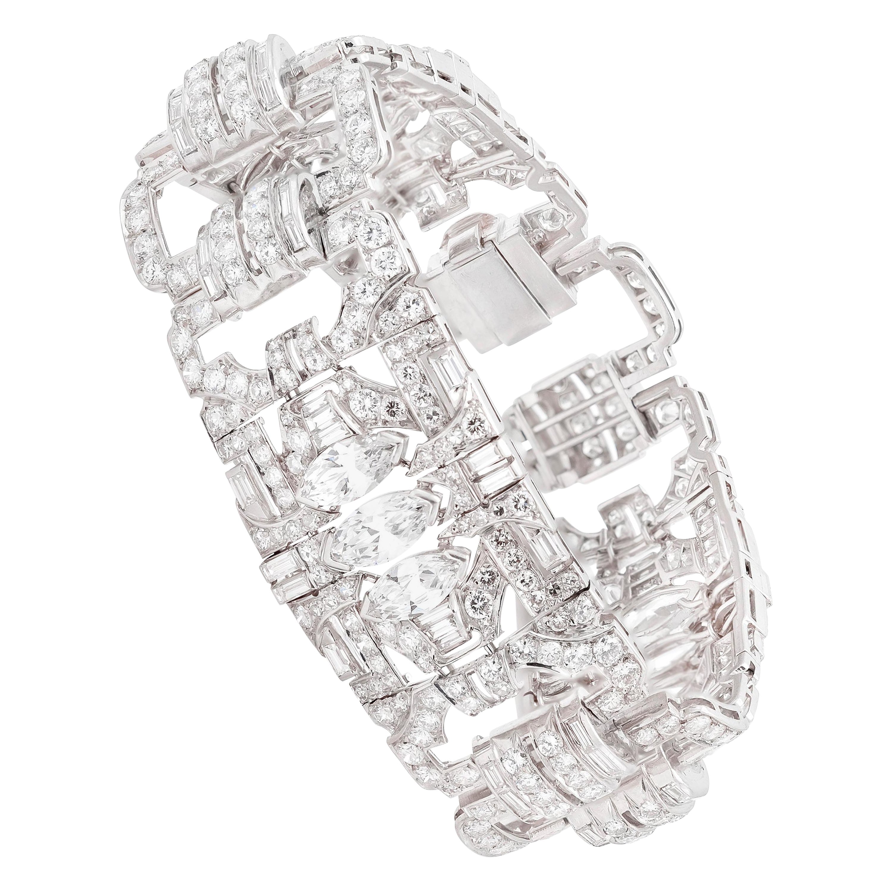 20.00 Carat Art Deco Multi-Cut Diamond Bracelet