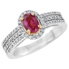 1.14 Carat Burmese Ruby Diamond 18K White Gold Engagement Ring