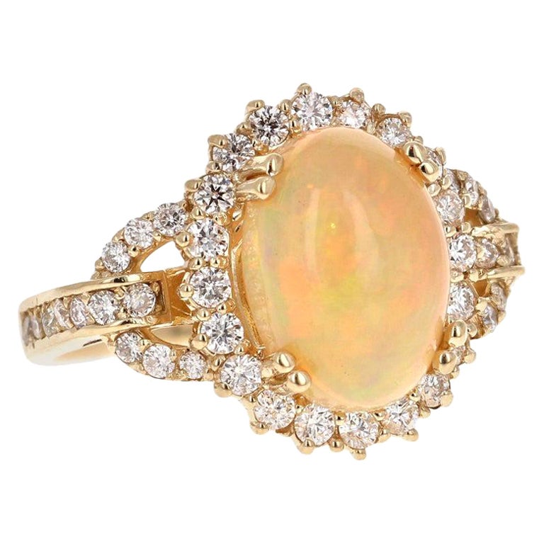 4.41 Carat Opal Diamond 14 Karat Yellow Gold Cocktail Ring For Sale