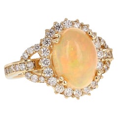 4,41 Karat Opal Diamant 14 Karat Gelbgold Cocktail-Ring