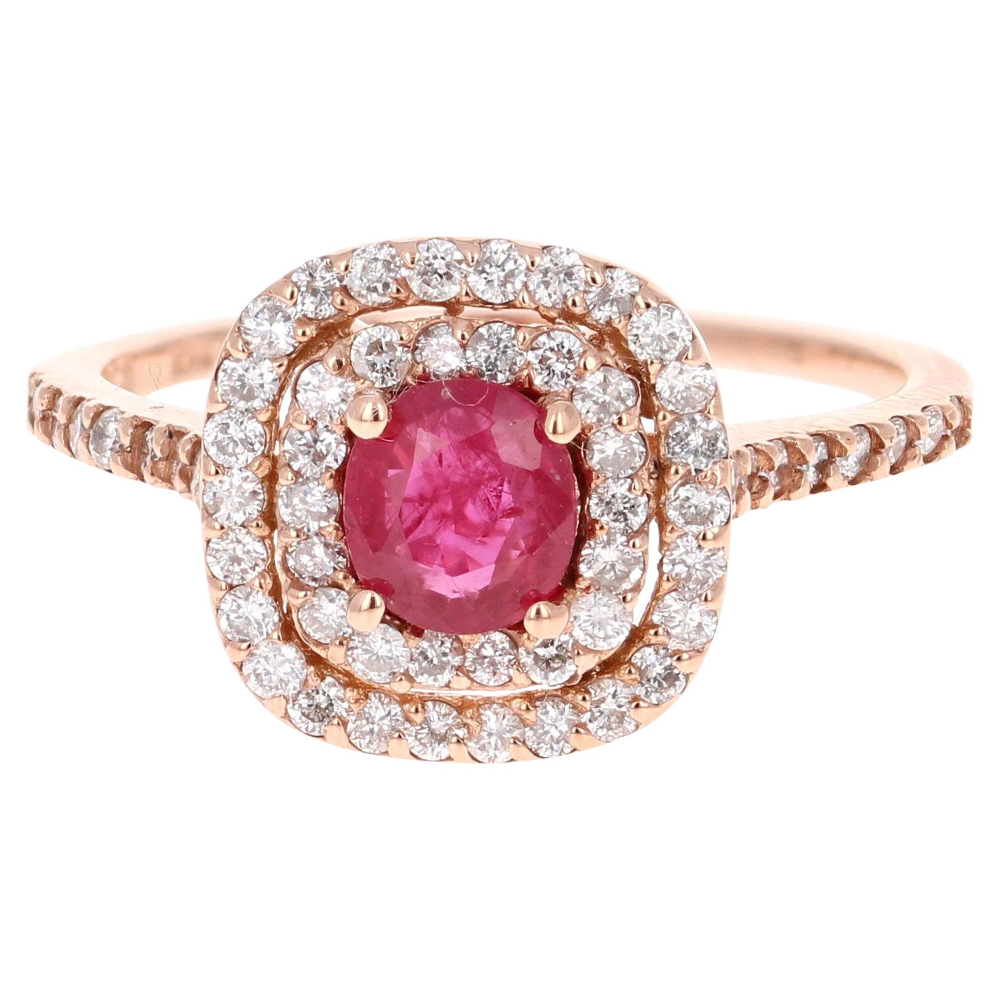 Bague en or rose avec diamant rubis de 1,28 carat en vente