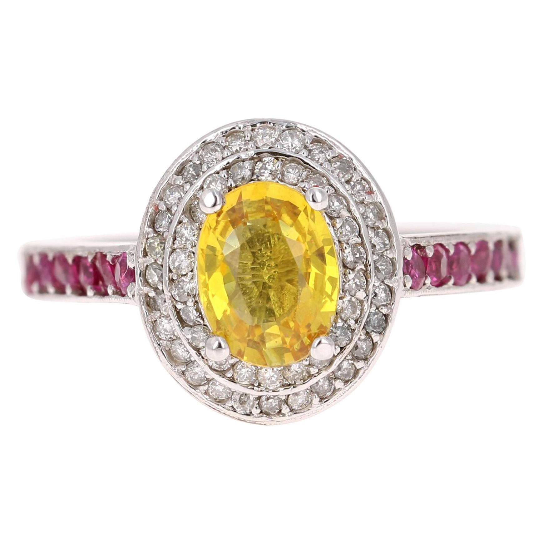 1,47 Karat gelber, rosa Saphir, Diamant, 14 Karat Weißgold Ring