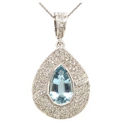 Estate Diamond & Shield Cut Aquamarine Gemstone Pendant