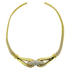Vintage 0.75 Carat Pave Diamond Station Yellow Gold Omega Style Necklace