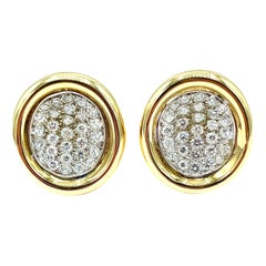 Retro 3.00 Carat Pave Diamond and 18K Yellow Gold Clip/Post Earrings