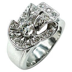 Anillo Moda Cóctel Oro Blanco Diamante Redondo Época Art Decó