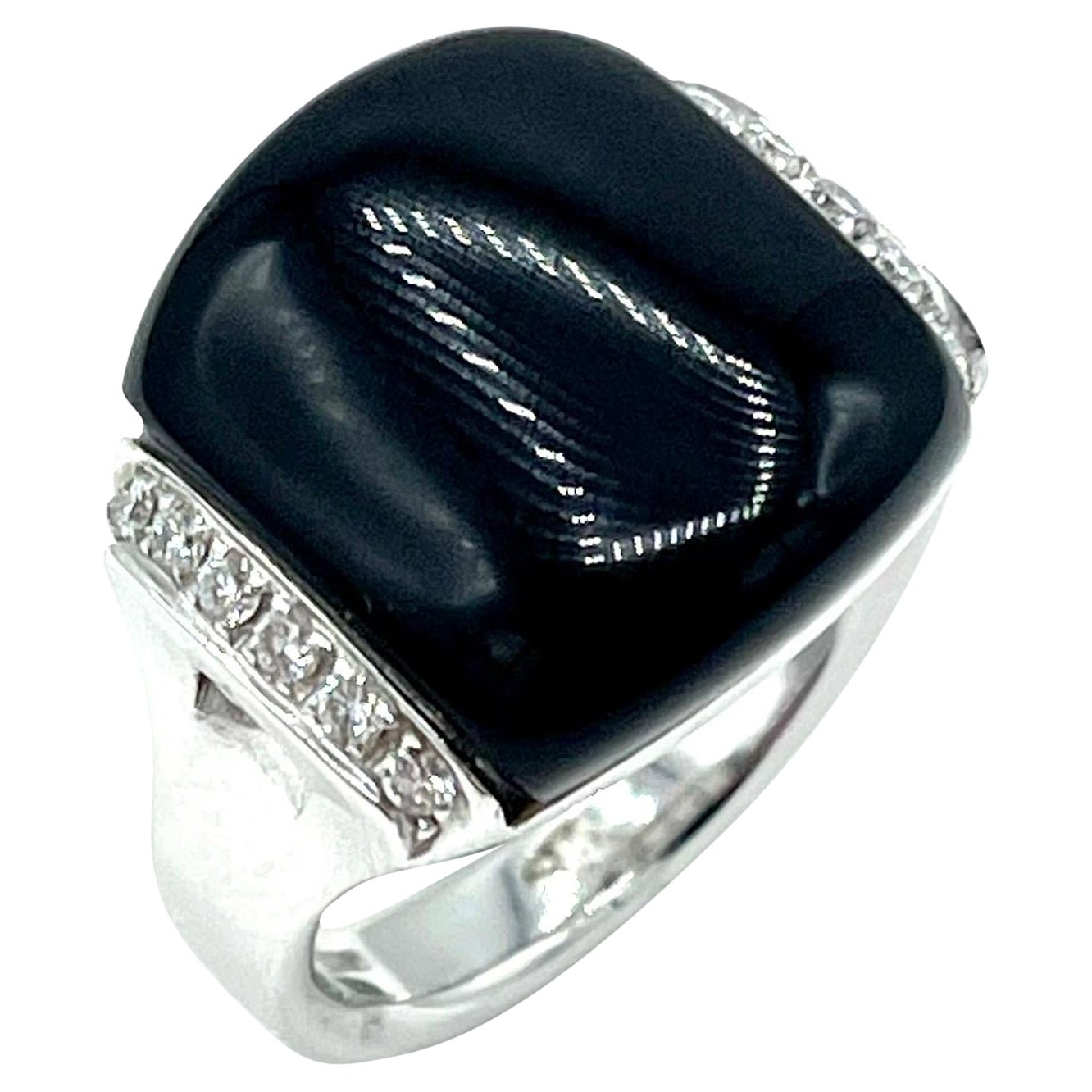 Chimento Cabochon Cut Onyx and Diamond White Gold Fashion Ring For Sale