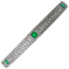 Antique Art Deco Emerald Diamond Platinum Bracelet