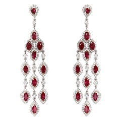 8.61 Carat Natural Burmese Ruby and 3.14 Carat Diamond Chandelier Drop Earring