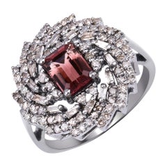 0.90cttw Pink Tourmaline with Diamonds 0.95cttw Floral Sterling Silver Ring
