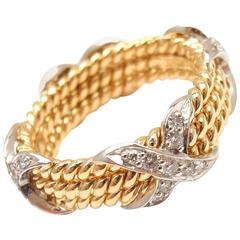 Tiffany & Co. Jean Schlumberger Three Row Diamond Gold Rope Band Ring