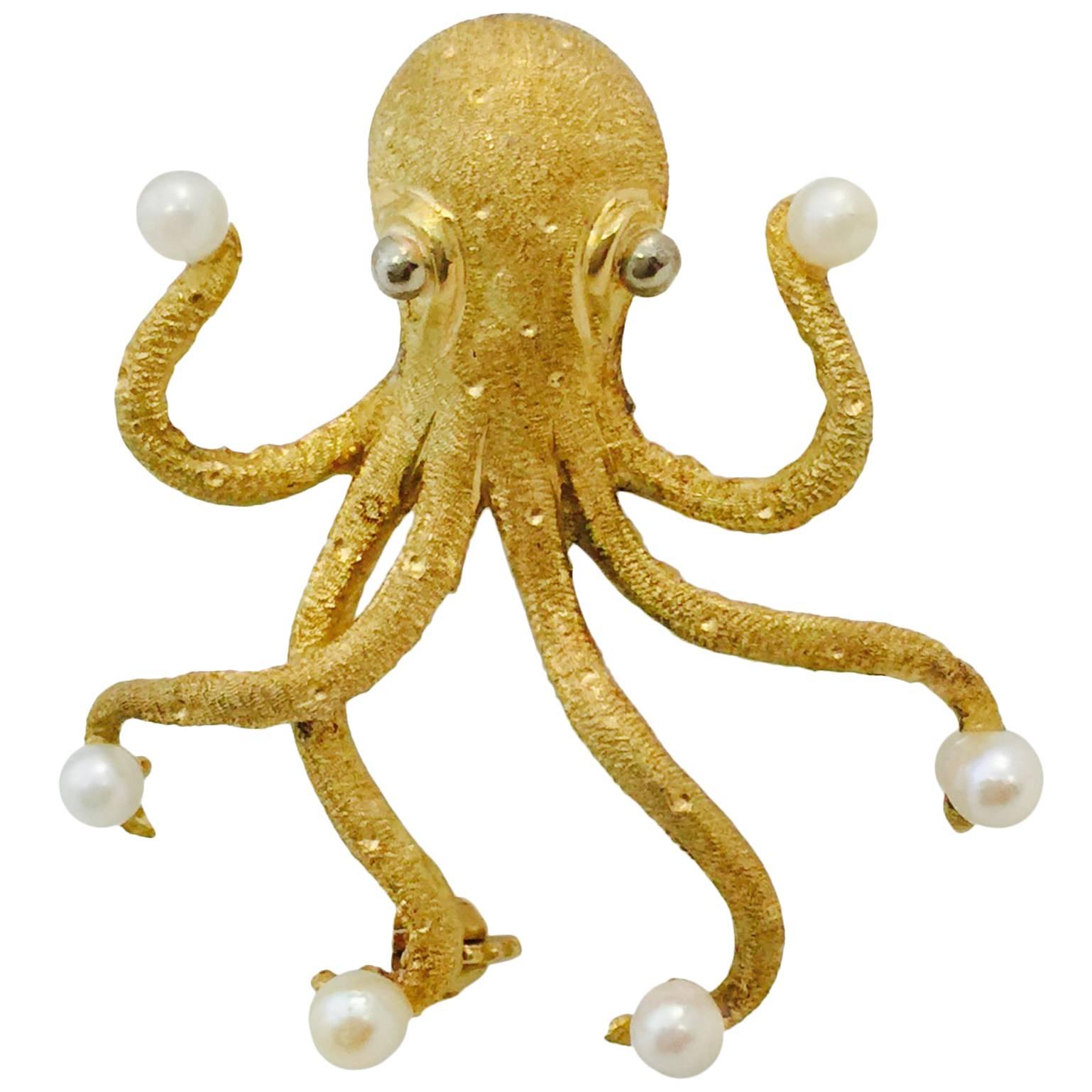 Pearl Gold Octopus Brooch