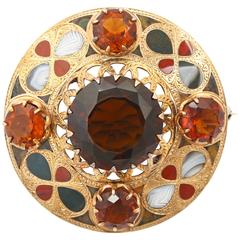 Commanding Gold Victorian Agate and Citrine Scottish Brooch
