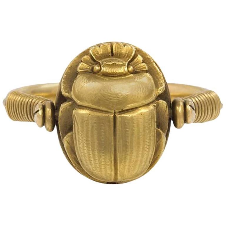 Art Deco Egyptian Revival Poison Swivel Scarab Motif Ring at 1stDibs