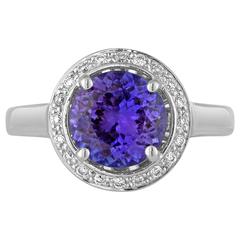 Tanzanite Round 2.00 Carat Diamond Halo Ring 5