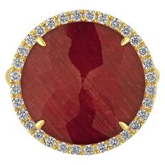 Doublet Ruby Rock Crystal Diamond Gold Ring