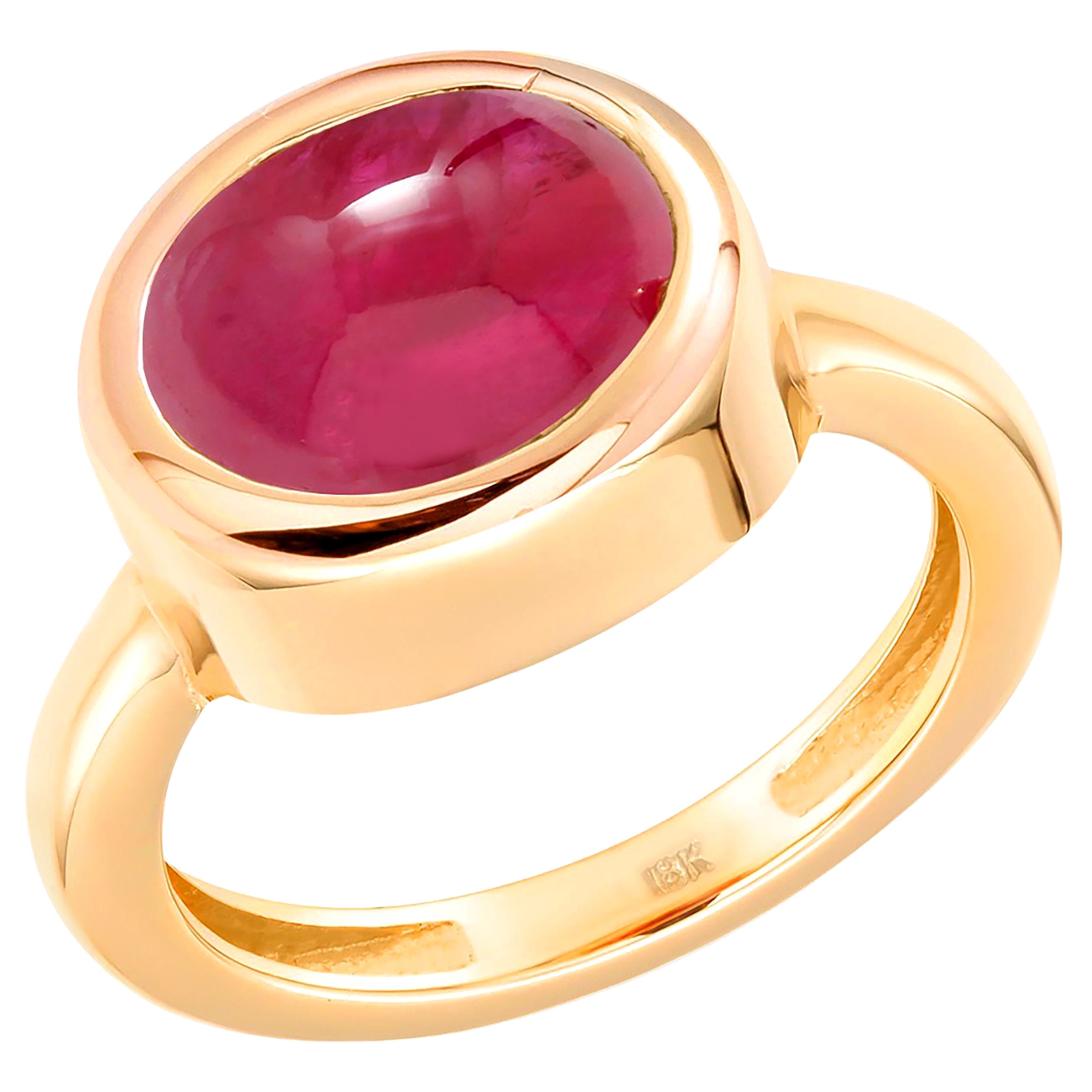 Eighteen Karat Yellow Gold Cabochon Burma Ruby High Dome Cocktail Solitaire Ring