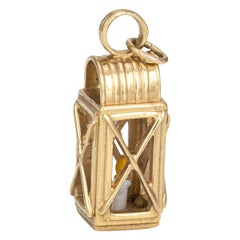 Large Lantern Charm Vintage 14k Yellow Gold Estate Fine Jewelry