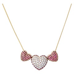 Diamond Ruby Heart Necklace Vintage 18k Yellow Gold Slide Estate Jewelry