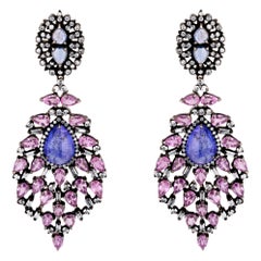 Pink and Blue Sapphire Victorian Dangle Earrings with Diamonds