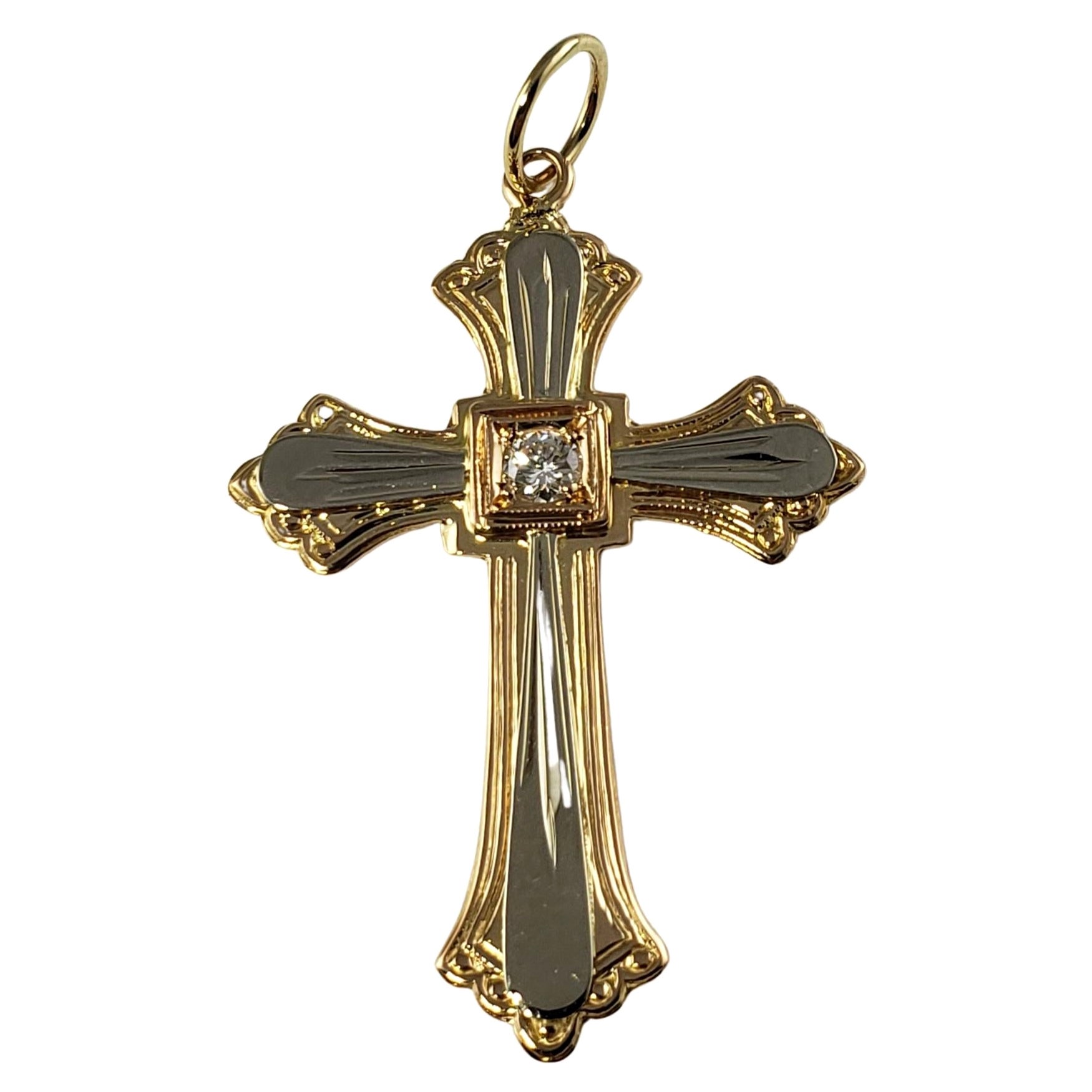 18 Karat Yellow and White Gold and Diamond Cross Pendant For Sale