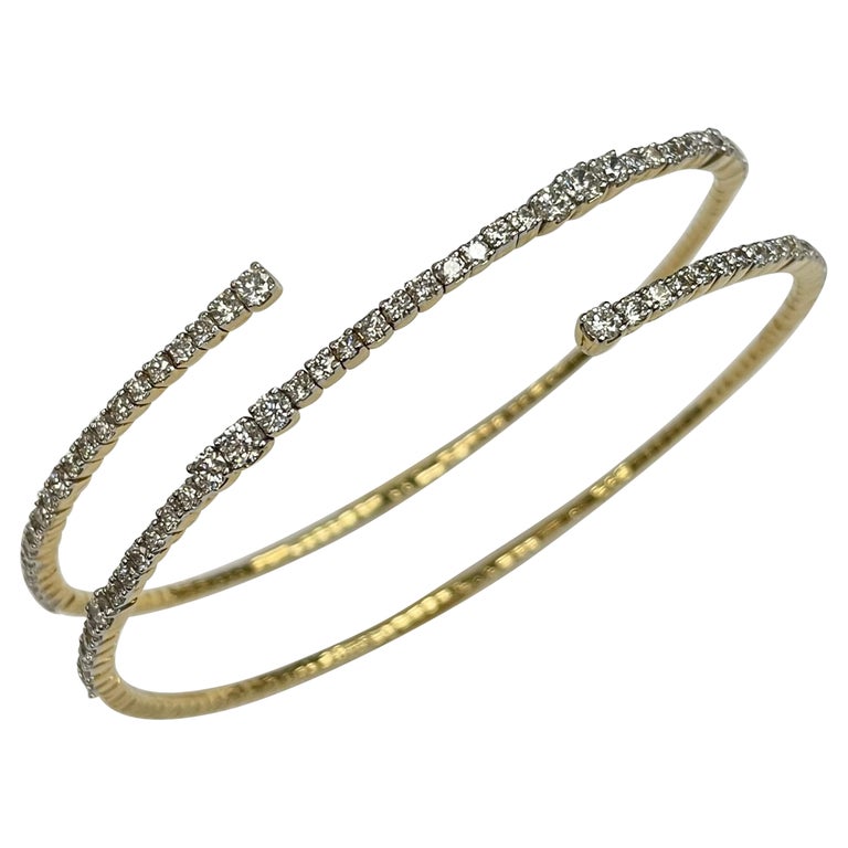 18K Yellow Gold Wrap Diamond Open Bangle For Sale at 1stDibs