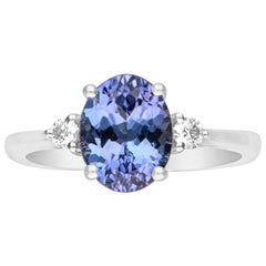2.15 Carat Oval Cut Tanzanite Diamond Accents 14K White Gold Engagement Ring