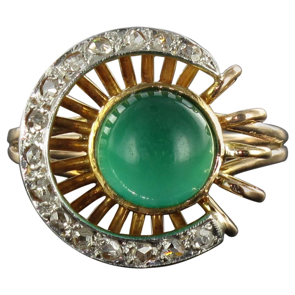 1960s Green Agate and Diamond Ring