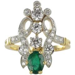 Emerald Diamond Gold Platinum Ring 8