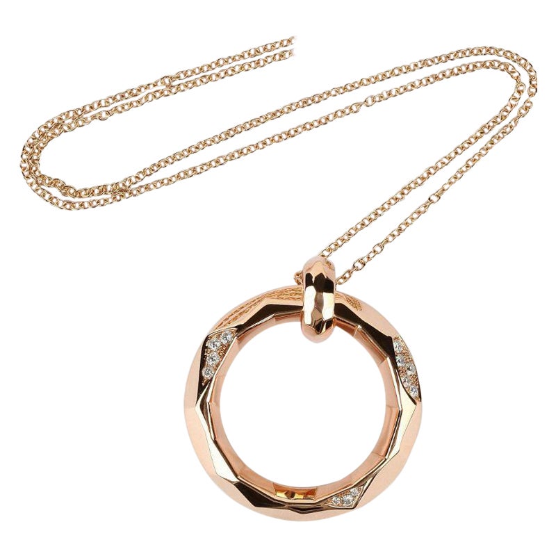 Circle Diamond Pendant in 18K Rose Gold For Sale