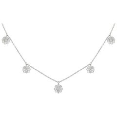 Floral Diamond Charm Necklace in 18K White Gold