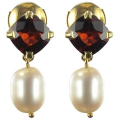 Garnet and Pearl Drop Earrings