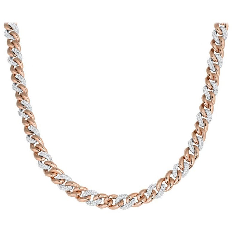 8,0 mm Cuban Link zweifarbige 2 bis 1 Kette Halskette in 18 Karat Roségold und Weißgold