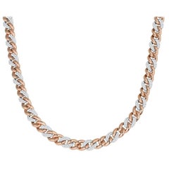 8.0mm Cuban Link Diamond Two-Tone 2 to 1 Chain Necklace in 18K Rose & White Gold