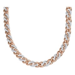 Cuban Link Diamond Two-Tone 2 to 1 Chain Necklace in 18K Rose & White Gold