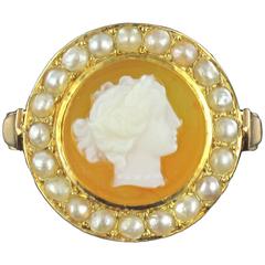 Authentic French Cameo Ring With a Surround of Fine Pearls
