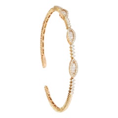 Round Diamonds & Baguettes Cuff Bracelet in 18K Yellow Gold, Large