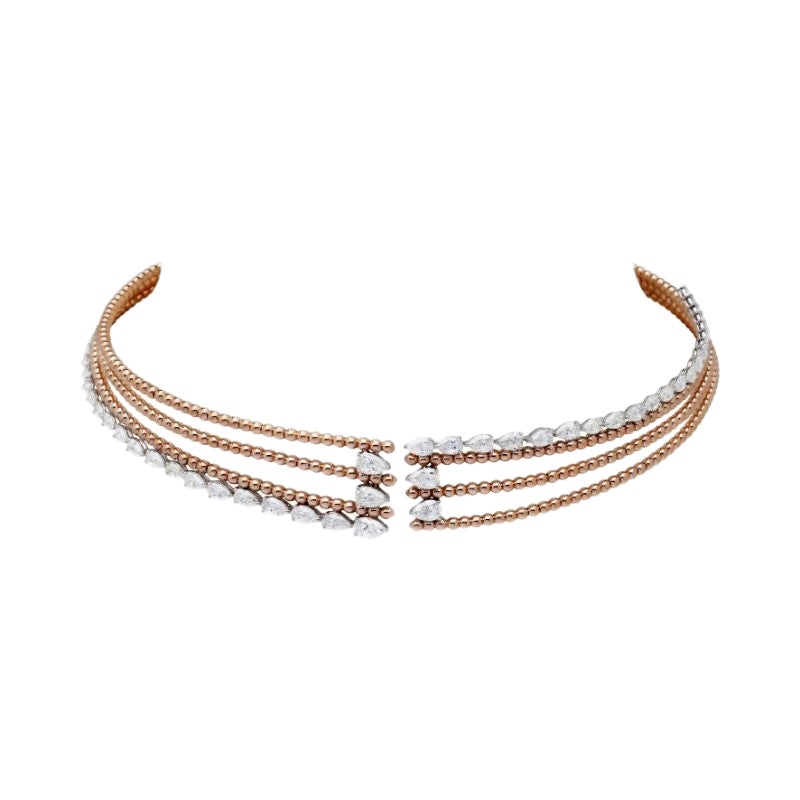 Diamond Two-Tone Multi-Row Beaded Choker in 18K Rose Gold & White Gold For Sale