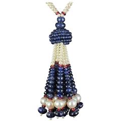 Sapphire Beads Pearls and Tourmalines Pompom Necklace 11