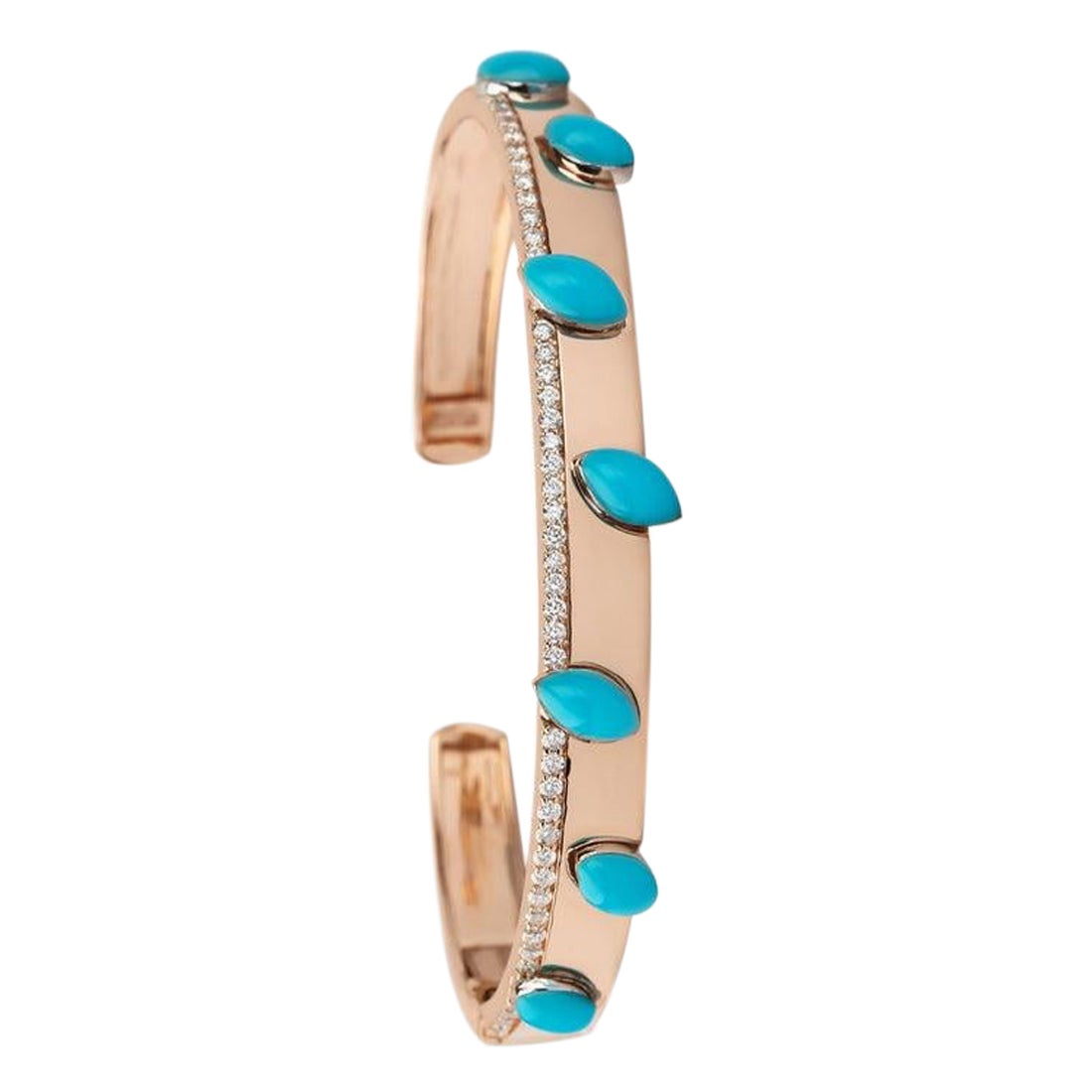Turquoise Yellow Gold & 0.42 Cts Diamond Cuff Bracelet, Large