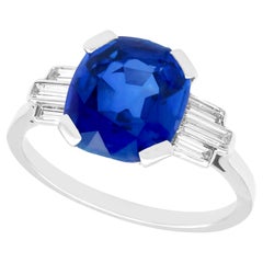 3.06 Carat Ceylon Sapphire and 0.60 Carat Diamond Platinum Art Deco Dress Ring