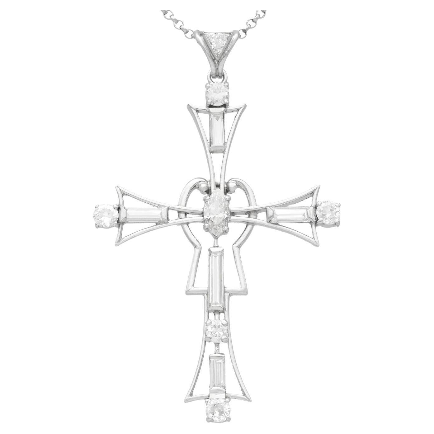 Antique 1.93 Carat Diamond and Platinum Cross Pendant