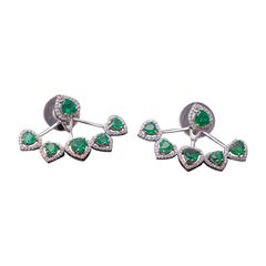 Certified Heart Shaped 3.65 Carat Emerald and Diamond 18 Karat Gold Earrings