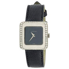 Vintage 1970s Manual Winding 48 Diamonds 18 Karat White Gold Lady Watch