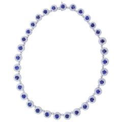 25.57 Carats Sapphires Diamond Gold Cluster Necklace
