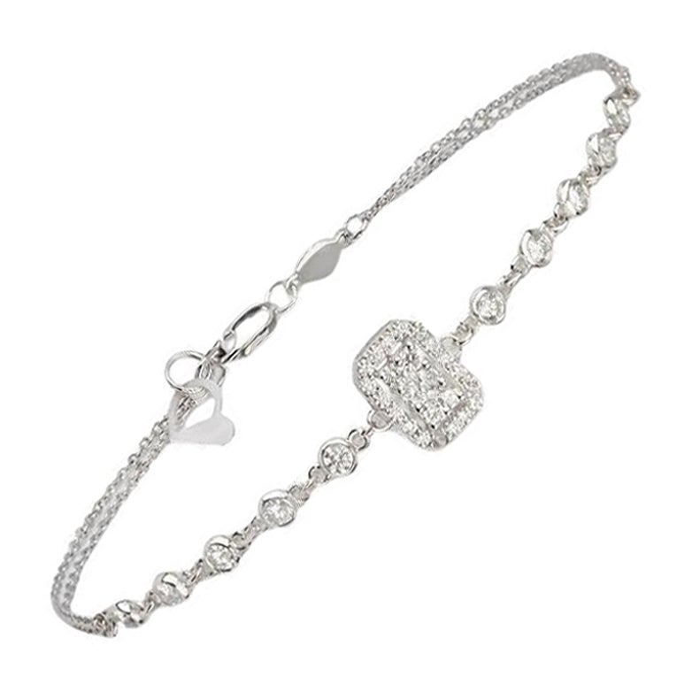 Illusion Diamond Chain Bracelet in 18K White Gold, Large For Sale