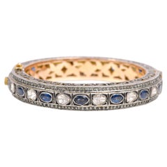 Diamond and Blue Sapphire Tennis Bangle in Art Deco Style