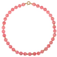 Rhodochrosite 18 Carats Yellow Gold Balls and Clasp Necklace