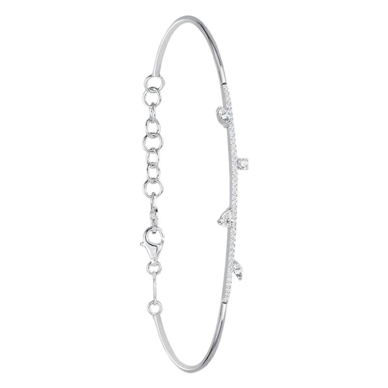 Linear Diamond Cuff Bracelet in 18K White Gold, Medium For Sale